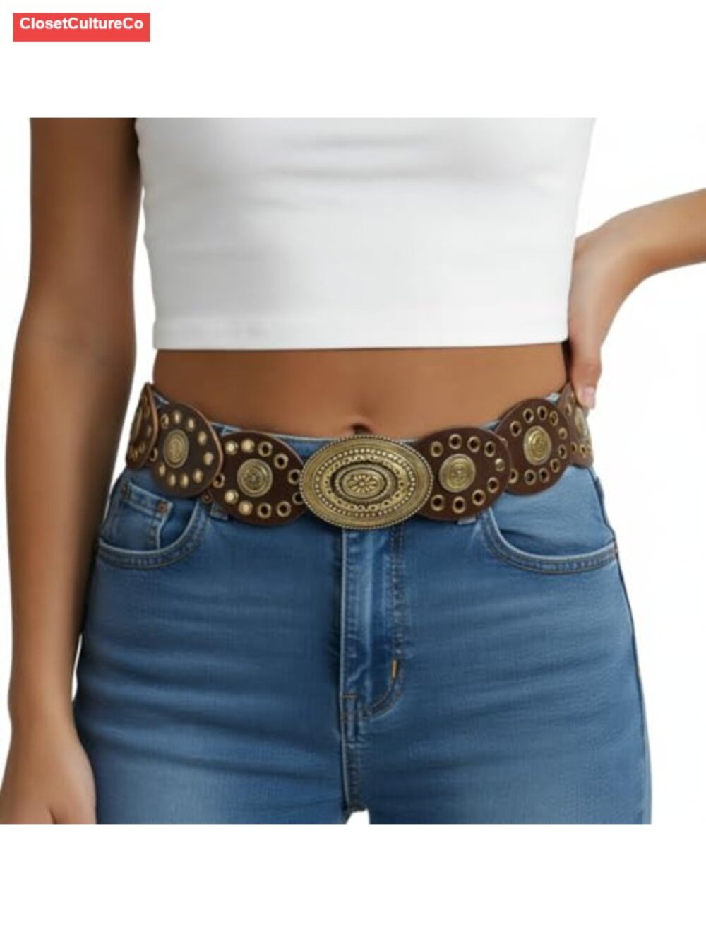 Western Concho Chain Belt Adjustable Lobster Claw Clasp Women's